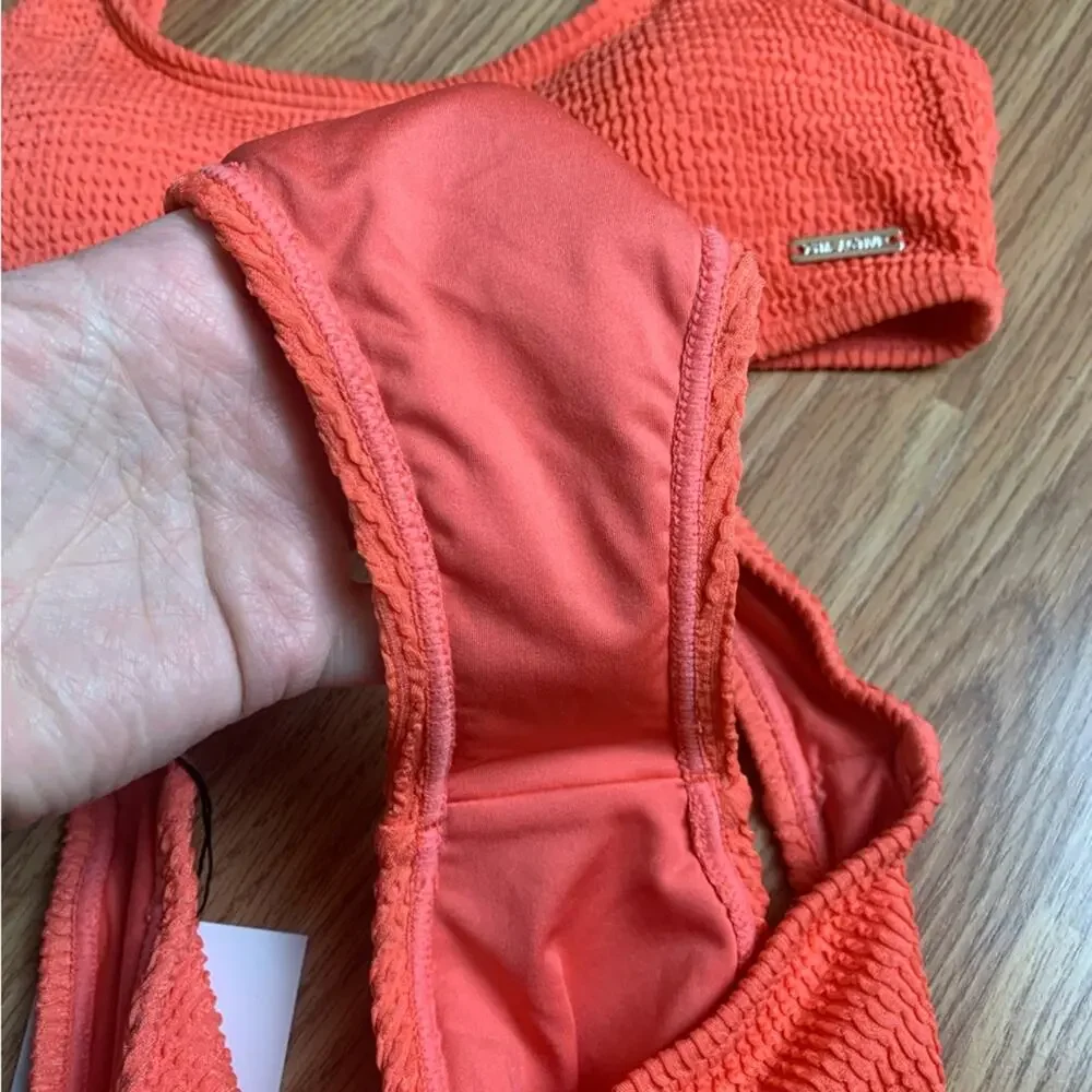 ZYIA size medium new muted peach ribbed Bikini Set orange two piece vaca travel